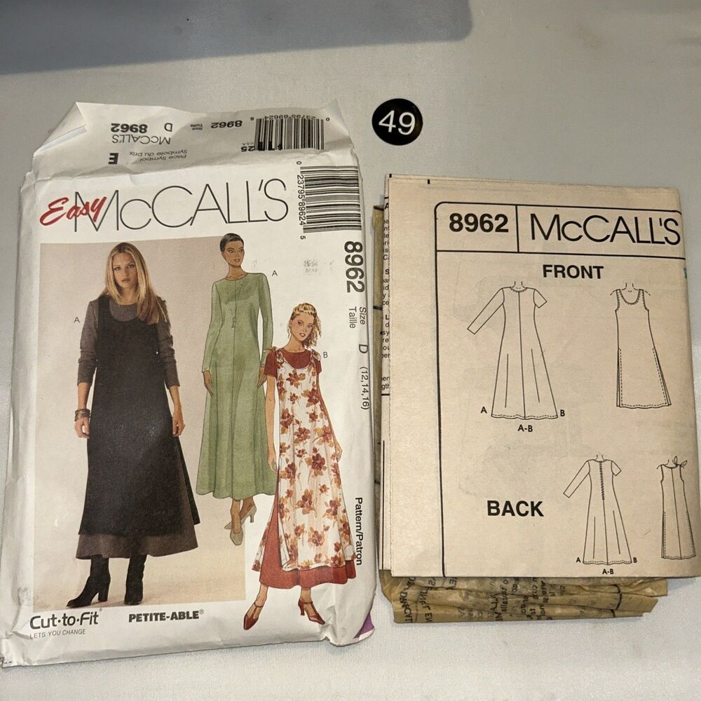McCall's 8962 Misses Dress Overdress 12/16Jumper Pinafore Cut